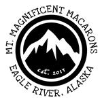 Logo for Mt. Magnificent Macarons with a circle around a mountain 